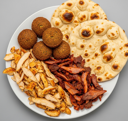 15. Combo Mix Shawarma & Falafel & 2 Naan Bread 